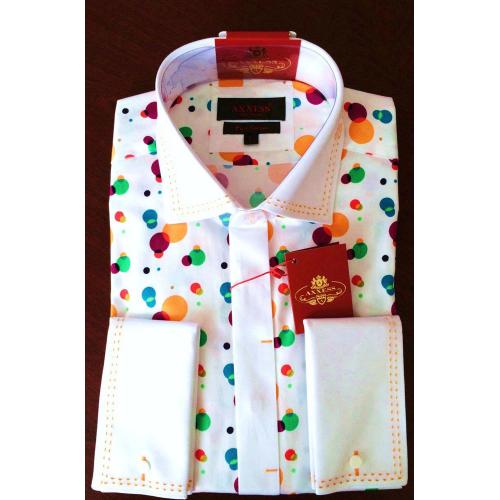 Axxess White Multi Slim Fit Pure Cotton Dress Shirt AX005